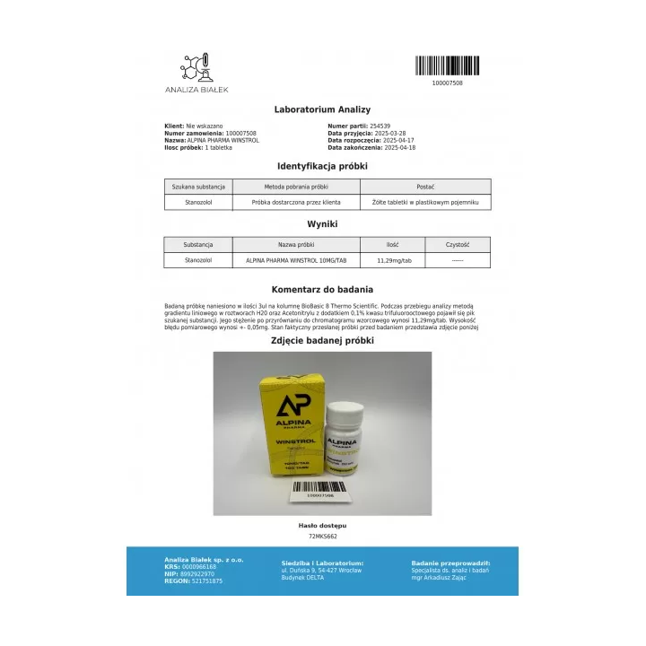 Alpina Pharma Winstrol 10 mg 100 tabs